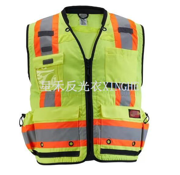 Жовтий високопомітний захисний жилет із 27-кишенями геодезиста класу 2